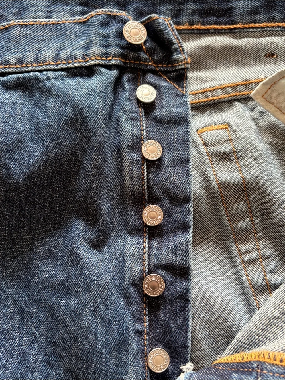 Levi's Men’s Big & Tall Dark Blue Denim Buttonfly Jeans with Orange Stitching
